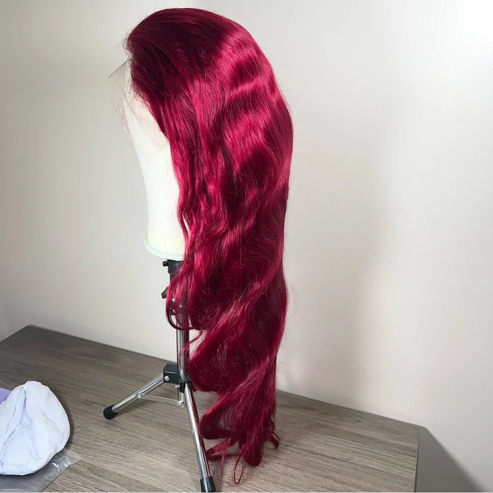 Burgundy Red 99J Human Hair Body Wave Lace Front 30 Inch Wig